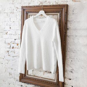 VINCE ITALIAN YARN WHITE TEXTURED TUNIC VNECK SWEATER SZ XS